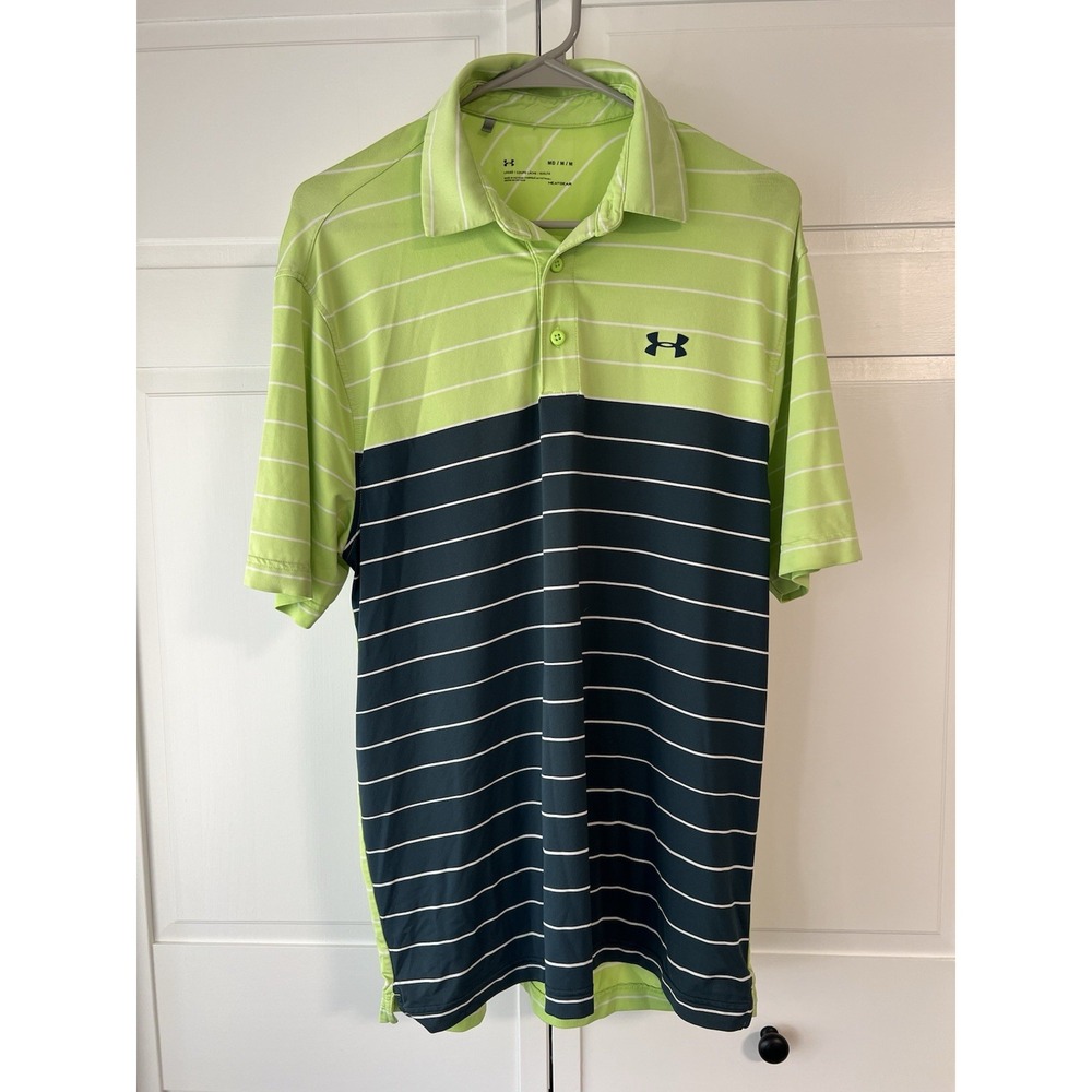 Under Armour  Heatgear  Green And Blue Golf Shirt Mens Size Medium